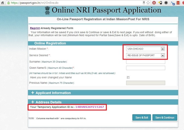 NRI passport application form